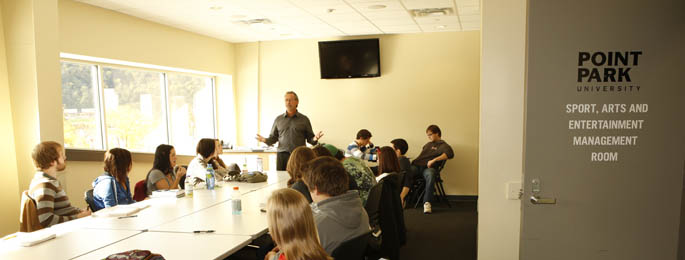 Pictured are Point Park School of Business students in an SAEM class at Stage AE.