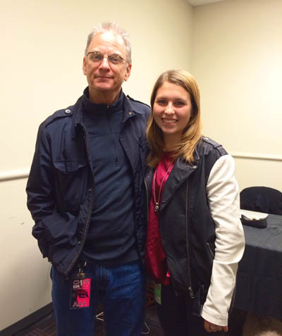 Pictured is Point Park sports, arts and entertainment management major Karley Ferlic with Jon Martin, Cher's tour accountant. | Photo by Ed Traversari