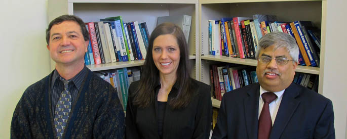 Pictured are Dimitris Kraniou, Ph.D., Dawn Parasolick, Ph.D. and Archish Maharaja, Ed.D. | Photo by Amanda Dabbs