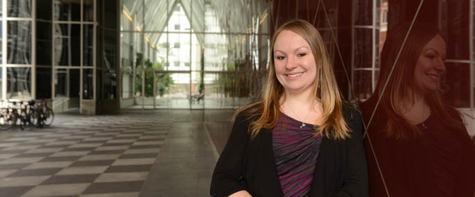 Pictured is Point Park accounting student and 2014 Schneider Downs spring intern, Marcy King. | Photo by Jim Judkis