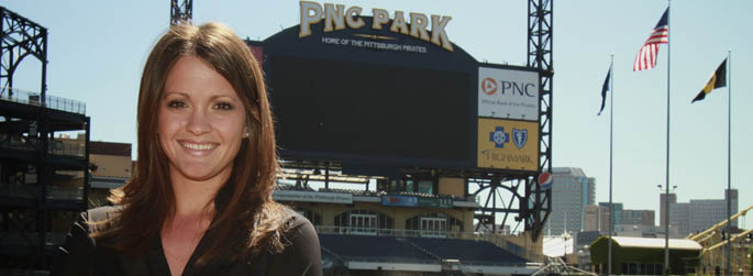 Pictured is Melissa Brozeski, SAEM alum and community relations coordinator for the Pittsburgh Pirates.