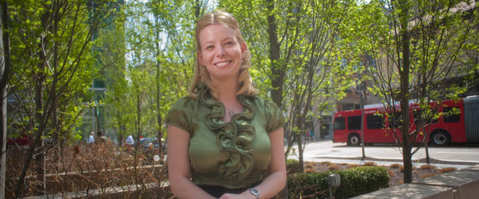 Pictured is Rebekah Coley, human resource management alumna and professional development specialist at Reed Smith. | Photo by Chris Rolinson