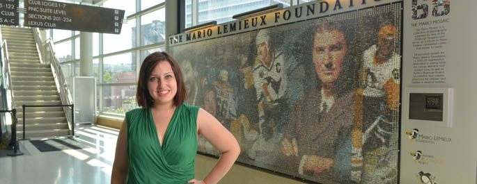Pictured is Stephanie Driscoll, an SAEM major and marketing intern for the Mario Lemieux Foundation. | Photo by Jim Judkis