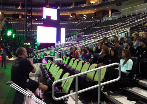 Pictured is Sean McGovern, stage manager for Bruce Springsteen, speaking to students from the Concert and Touring class at Point Park. | Photo by Ed Traversari