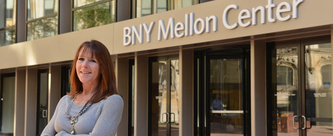 Pictured is M.B.A. alumna and BNY Mellon employee Christine Demore.