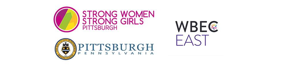 Pictured are the logos for Strong Women, Strong Girls; the City of Pittsburgh; and the Women's Business Enterprise Center-East.