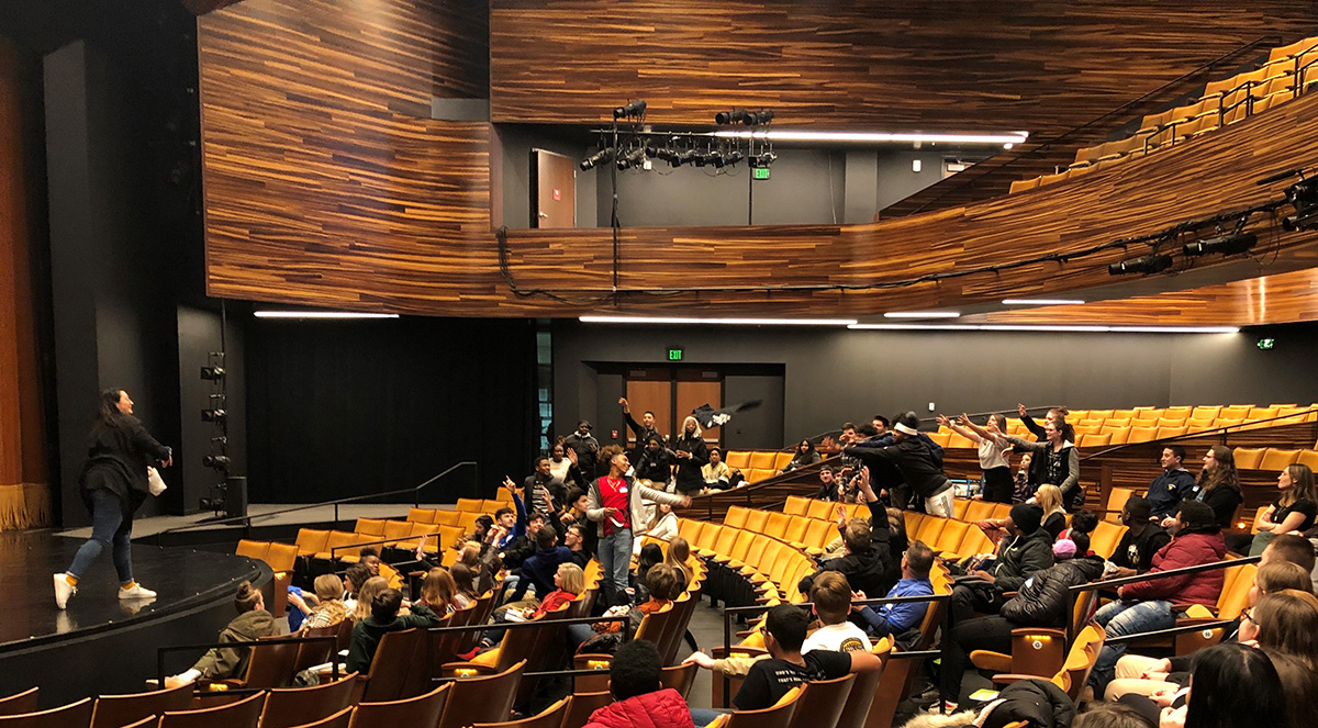 Pictured is the Beyond the Stage high school event at the Pittsburgh Playhouse. Photo by Paige Beal