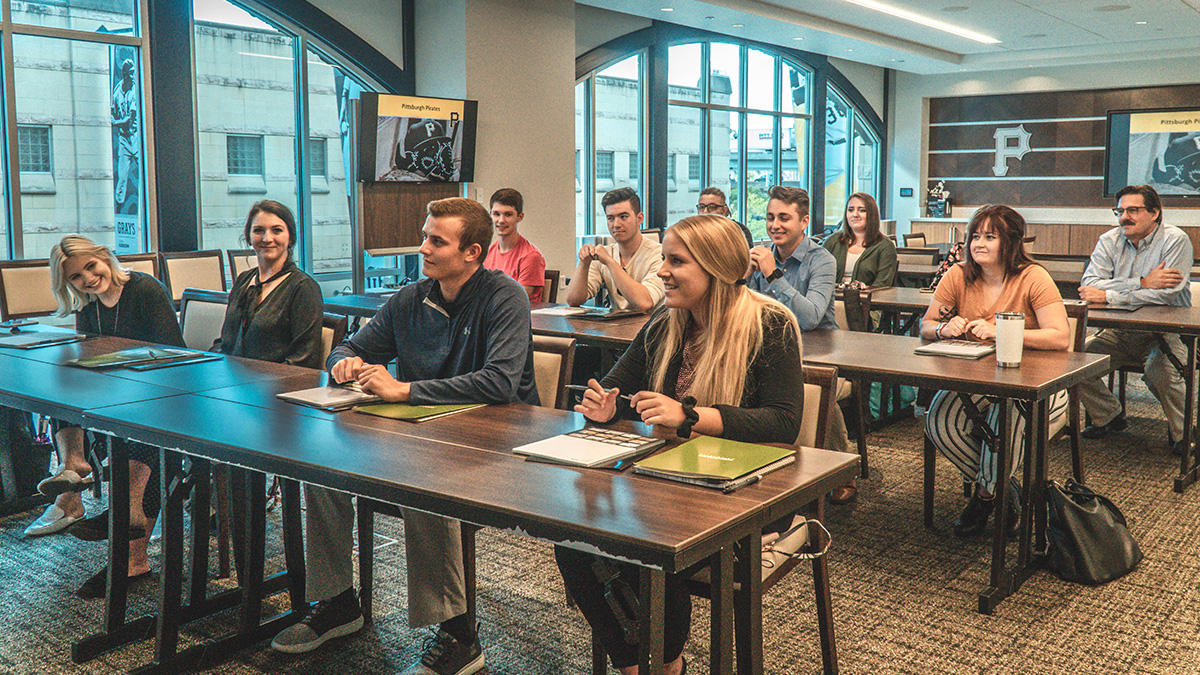 Pictured are SAEM students at their Bucs Sales Team training at PNC Park. Photo by Emma Federkeil.