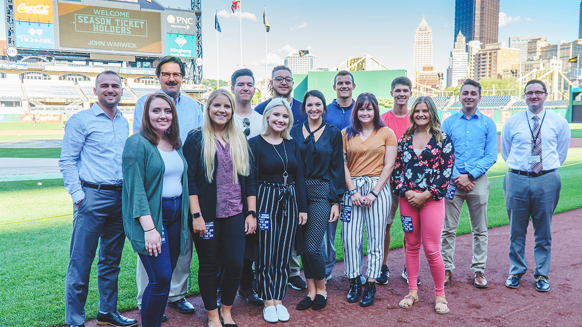 Pictured are SAEM students at their Bucs Sales Team training at PNC Park. Photo by Emma Federkeil.