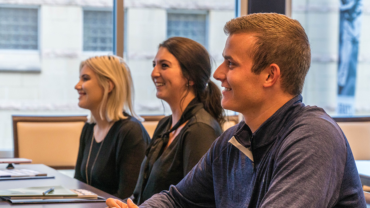 Pictured are SAEM students at their Bucs Sales Team training at PNC Park. Photo by Emma Federkeil.