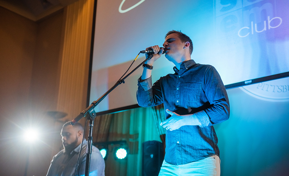 Pictured is Chris Jamison performing at Point Park University. Photo by Nick Koehler