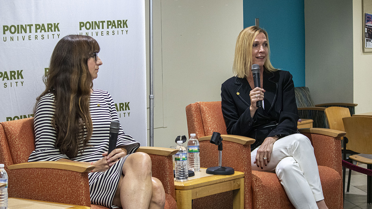 Pictured is Mandy Merchant, CPA, and Celeste Suchko, CPA, from CliftonLarsonAllen, at a Point Park WIN event.