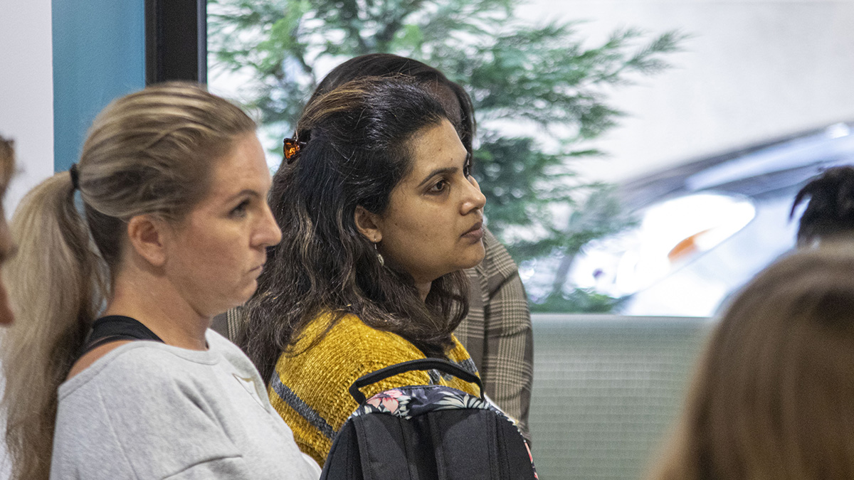 Pictured is the Point Park Women In Industry Speaker Series event with Celeste Suchko, CPA, and Mandy Merchant, CPA, from CliftonAllenLarson. Photo by Alexander Grubbs