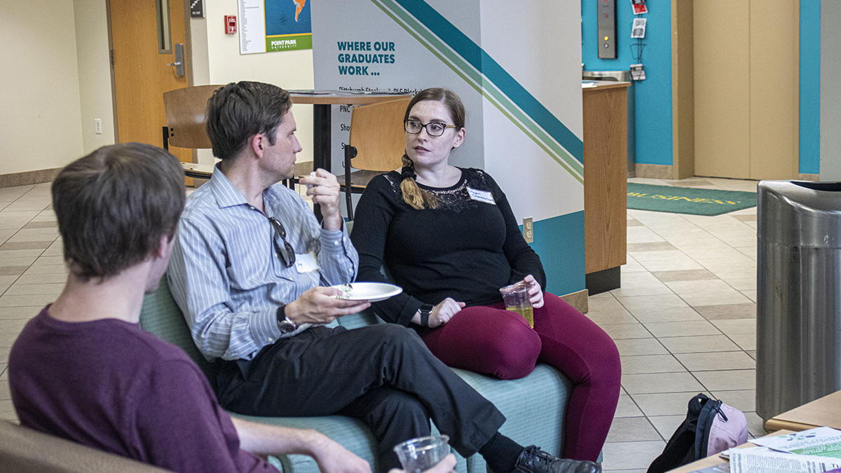 Pictured is the Point Park Women In Industry Speaker Series event with Celeste Suchko, CPA, and Mandy Merchant, CPA, from CliftonAllenLarson. Photo by Alexander Grubbs