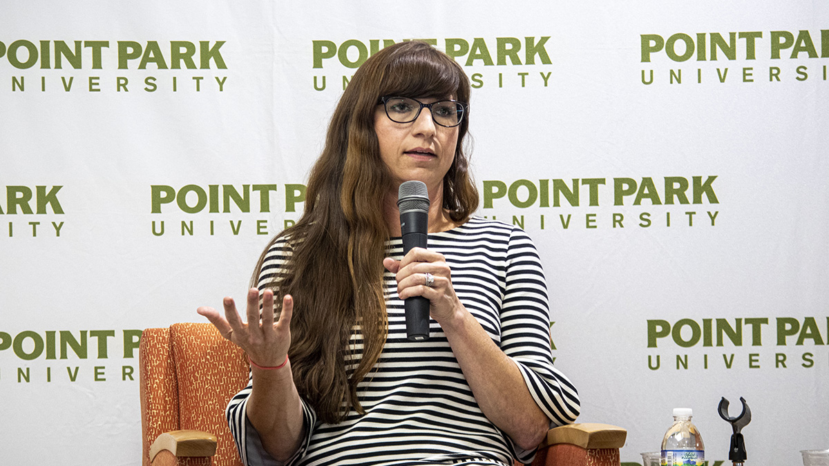 Pictured is the Point Park Women In Industry Speaker Series event with Celeste Suchko, CPA, and Mandy Merchant, CPA, from CliftonAllenLarson. Photo by Alexander Grubbs