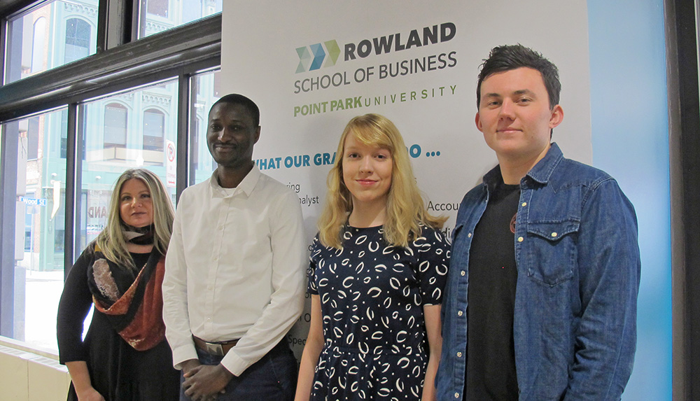 Pictured left to right are Associate Professor Dorene Ciletti, Ph.D., Edwin Obuya, Alexa Lake and Tanner Campbell. Photo by Amanda Dabbs