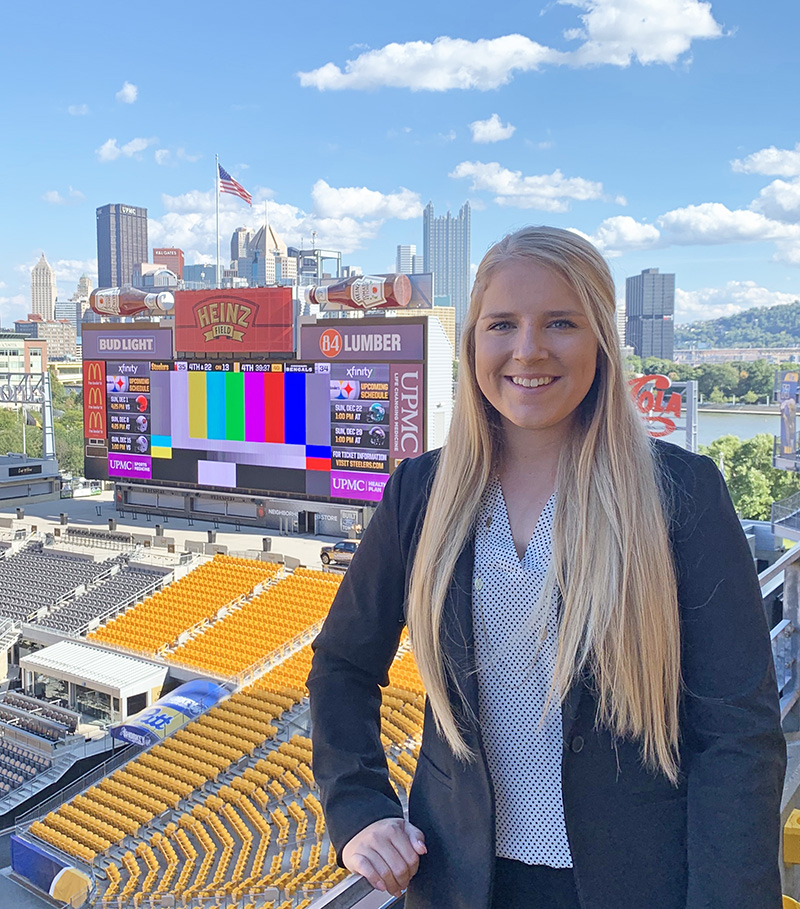 Pictured is SAEM major Madison Winger at Heinz Field.