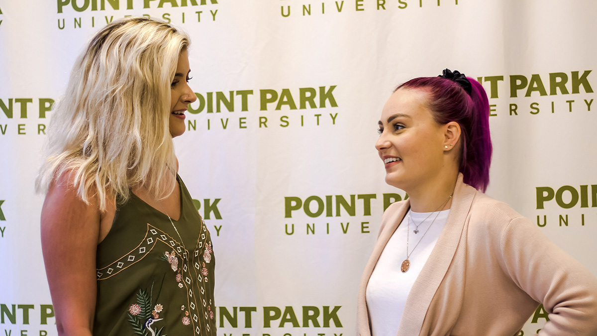 Pictured is YouTube sensation Molly Burke at Point Park University. Photo by Anna Wolf