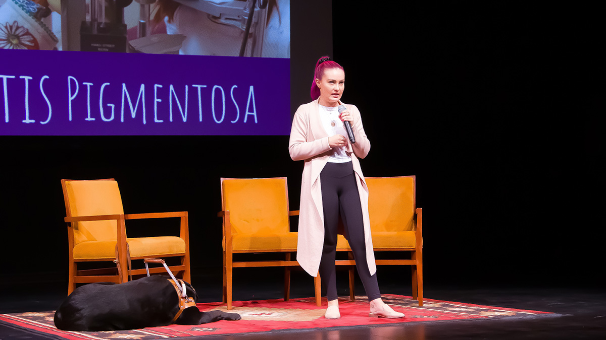 Pictured is YouTube sensation Molly Burke at Point Park University. Photo by Anna Wolf