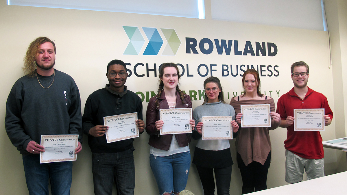 Pictured left to right are VITA class students John Bedortha, Malaki Davis, Rachel Cahoon, Evgeniia Belajac, Doreen Clark and Dominic Hodil. Photo by Amanda Dabbs