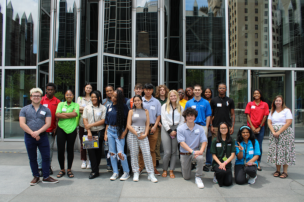 Pictured are ACAP participants posing for a photo in PPG Place. Photo by Nadia Jones.
