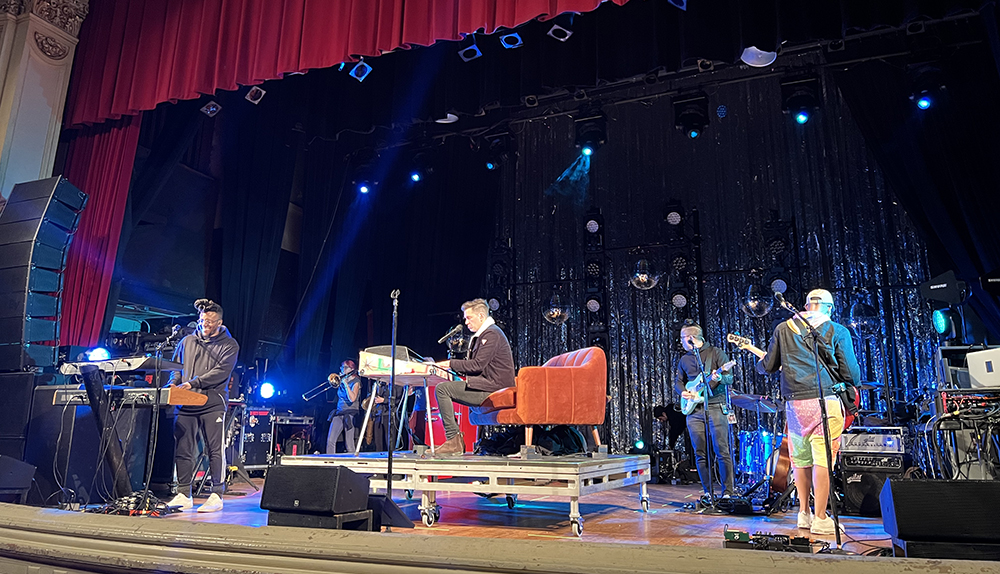 Pictured are Andy Grammer and his band performing at the Carnegie of Homestead Music Hall. Photo by Nicole Kapalko.