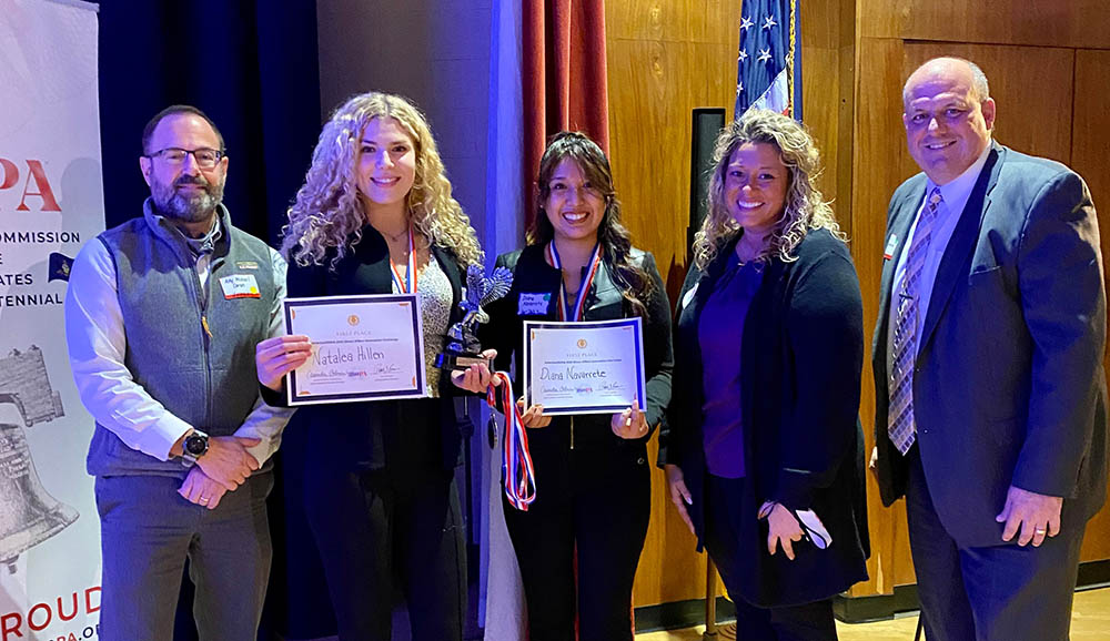 Pictured from left are Michael Coran, America250PA Education and Innovation subcommittee chair; Point Park students Natalea Hillen and Diana Navarrete; Cassandra Coleman, executive director of America250PA and Don Brominski, director of business development for UGI Utilities, Inc. Submitted photo.