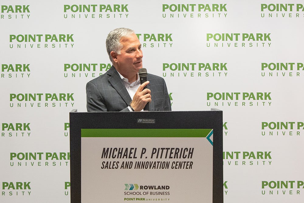 Dean Steve Tanzilli delivers remarks at a sneak-peek tour of the Michael P. Pitterich Sales and Innovation Center. Photos by  John Altdorfer.