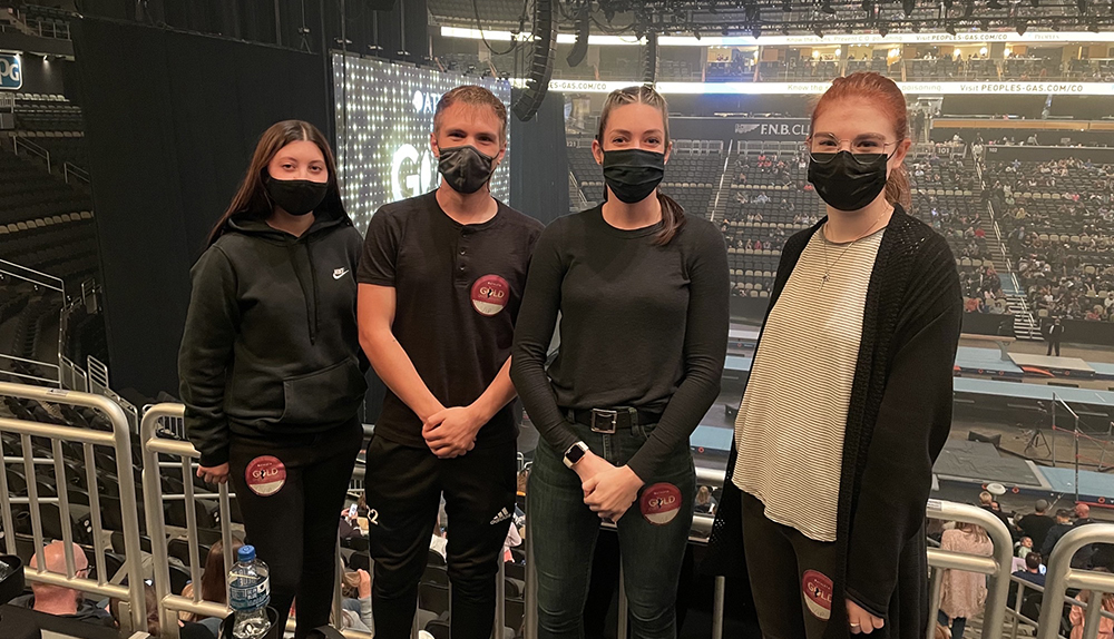 Pictured from left to right are SAEM students Lauren Ambrogio, Trey Bubin, Zoe Wockenfuss and Anna Feild at PPG Paints Area during the Gold Over America Tour on Oct. 29, 2021. Submitted photo.