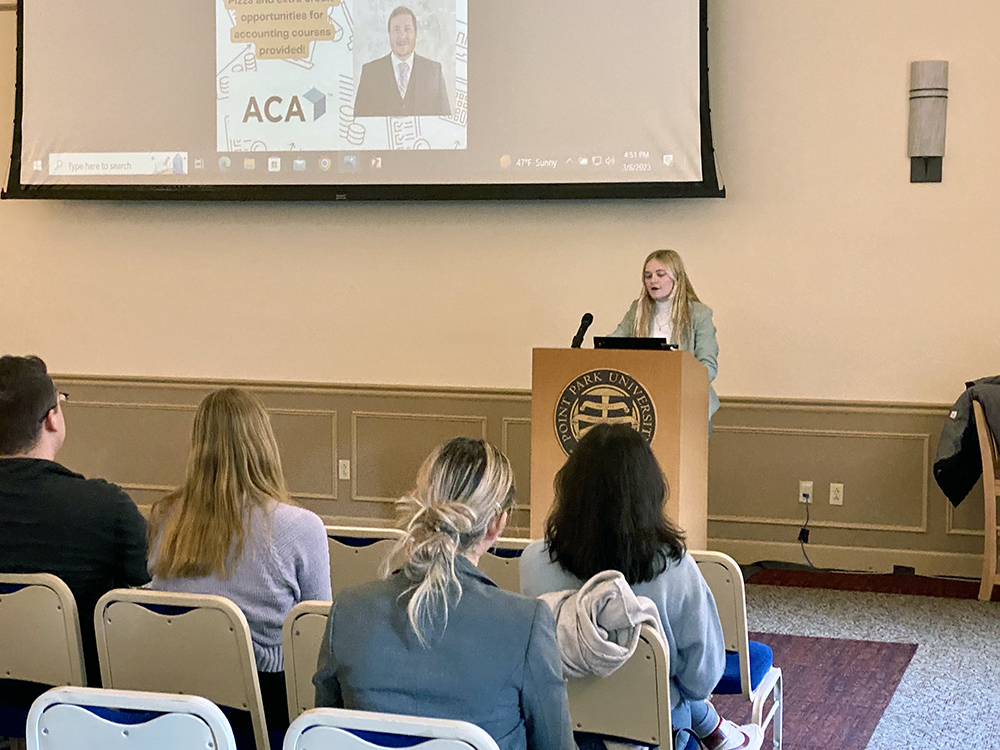 Pictured is Jayme Miller at a Student Accounting Association event. Photo by Nicole Chynoweth.