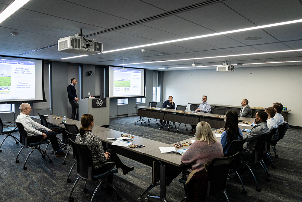 U.S. Steel employees shared a presentation about a recent acquisition with Point Park students. Photo by Nathaniel Holzer.