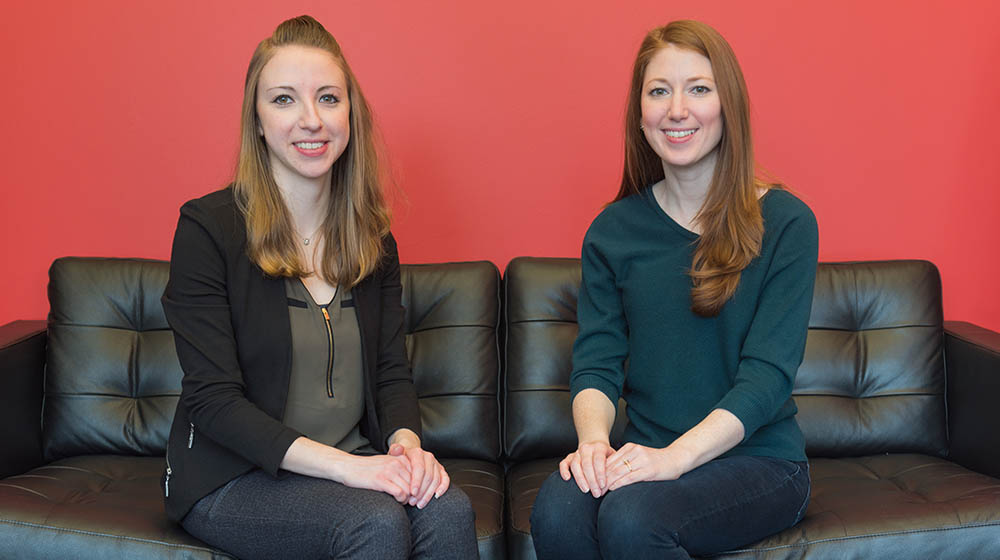 Alumni Kariann Mano and Stacey Simon at the office of Havas PR in Downtown Pittsburgh. Photo | Nick Koehler