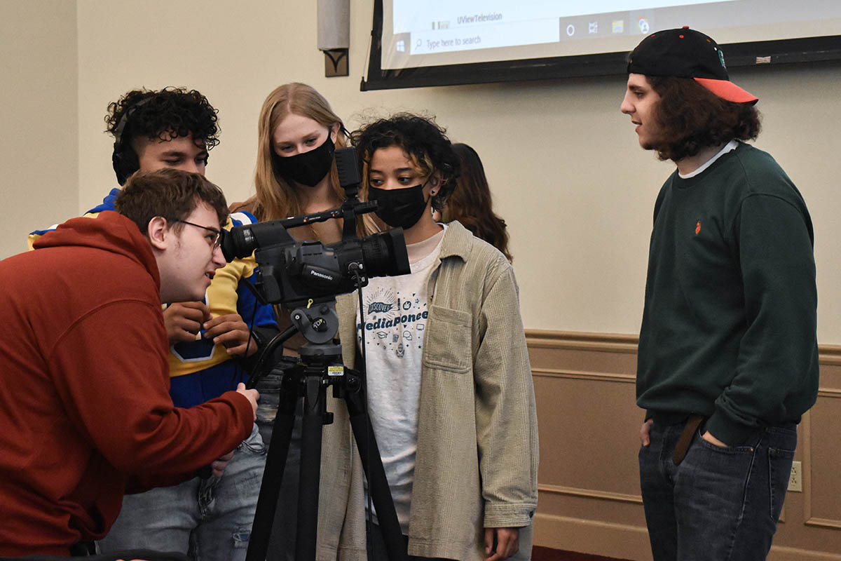 U-View, the student-run TV station, led a hands-on session about broadcasting. Photo | Tessa Williams
