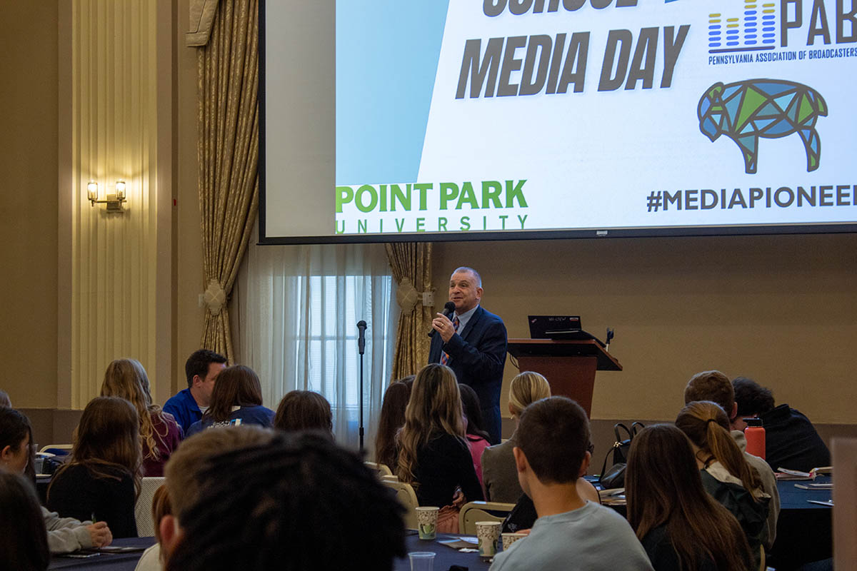 Dean of Students Keith Paylo welcomes High School Media Day participants. Photo | Natalie Caine