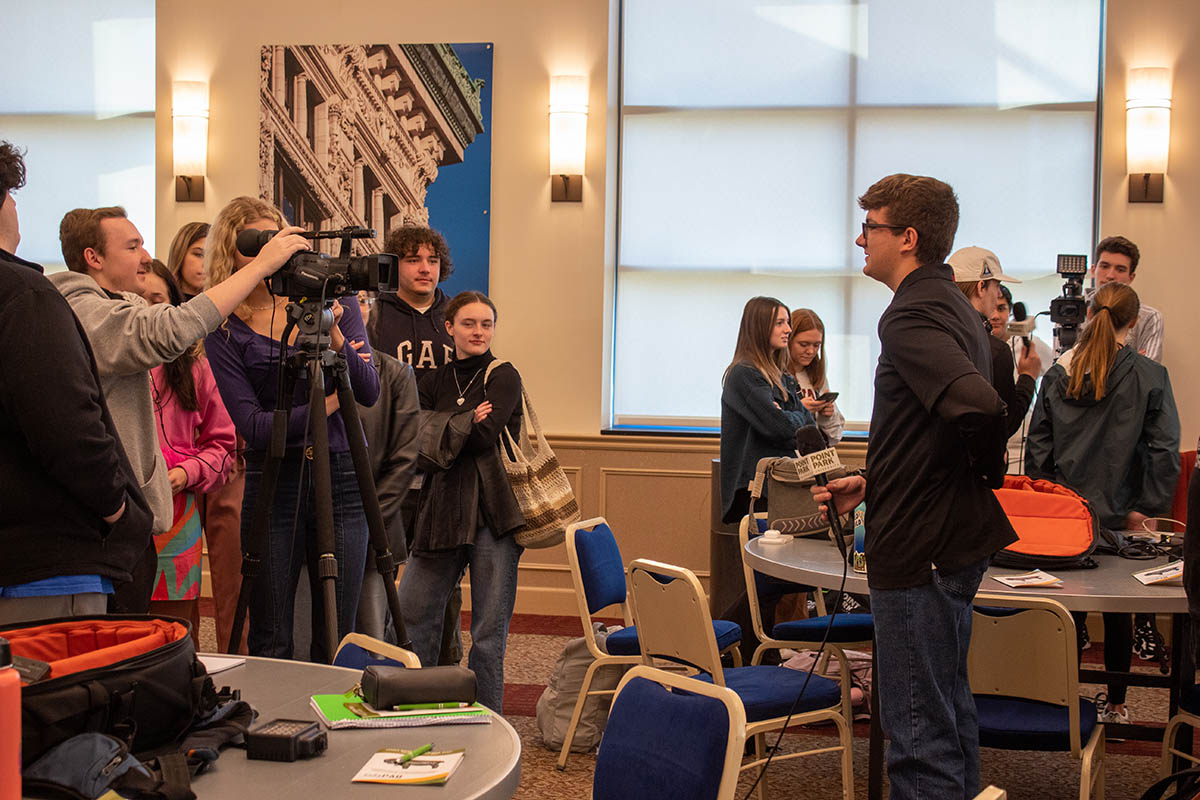 U-View, the student-run TV station, led a hands-on session about broadcasting. Photo | Natalie Caine