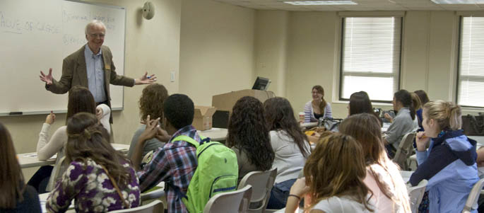 Faculty Member Robert O'Gara speaks to a group of high school students and teachers at High School Media Day, Fall 2010. | Photo by Gabrielle Mazza