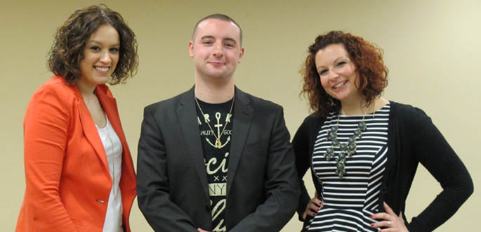 Pictured are School of Communication alumni Sarah Sudar, Steve Maffei, Jr. and Rachel Carlson. 