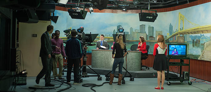 Students gain hands-on experience in the U-View Newscast Production class. Photo | Christopher Rolinson