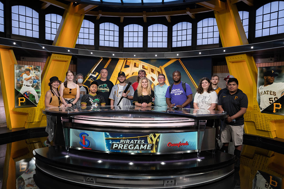 Point Park students on set at AT&T SportsNet facilities. Photo | Randall Coleman