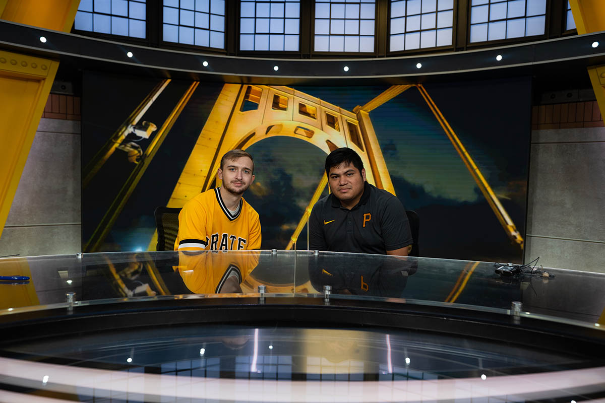 Point Park students on set at AT&T SportsNet. Photo | Randall Coleman