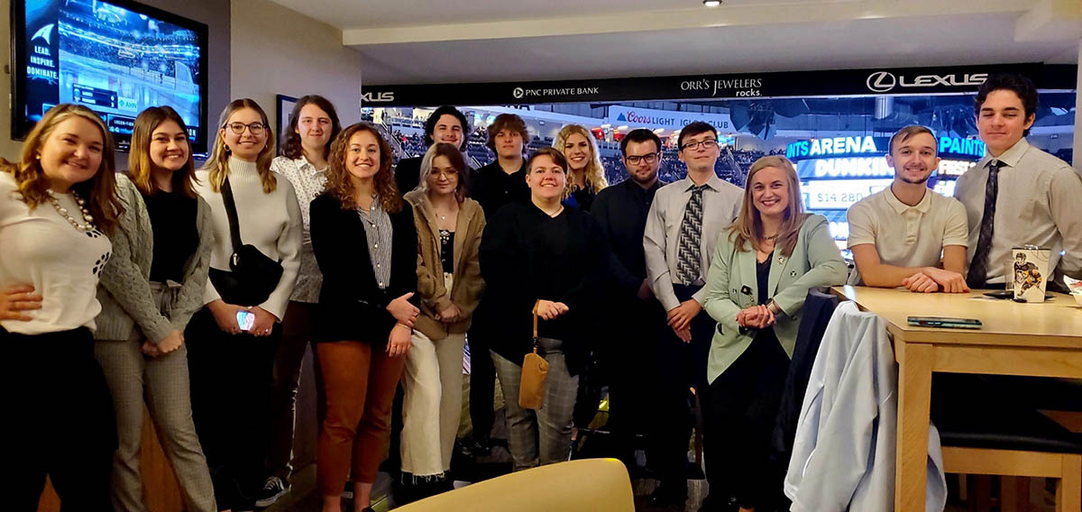 Point Park students and faculty at PPG Paints Arena for a preseason Pens game. 