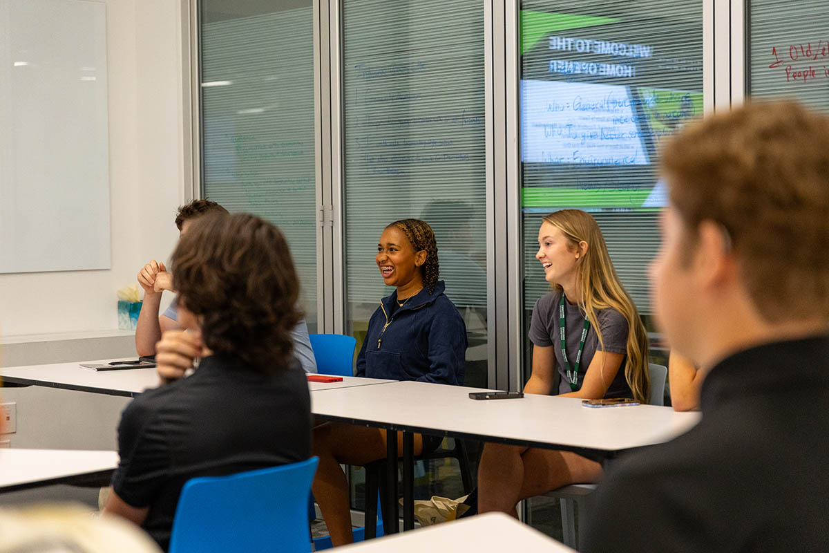 Students learn about sports broadcasting in the Center for Media Innovation. Photo | Paul Koontz