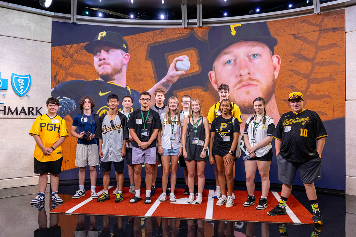 Students on the set at SportsNet Pittsburgh. Photo | Paul Koontz