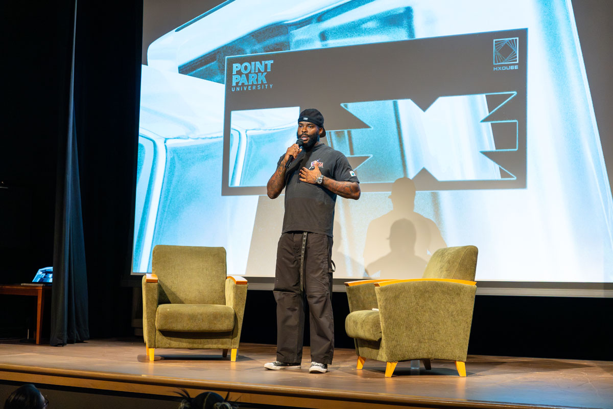 La Mar Taylor on the stage in the GRW Theatre.