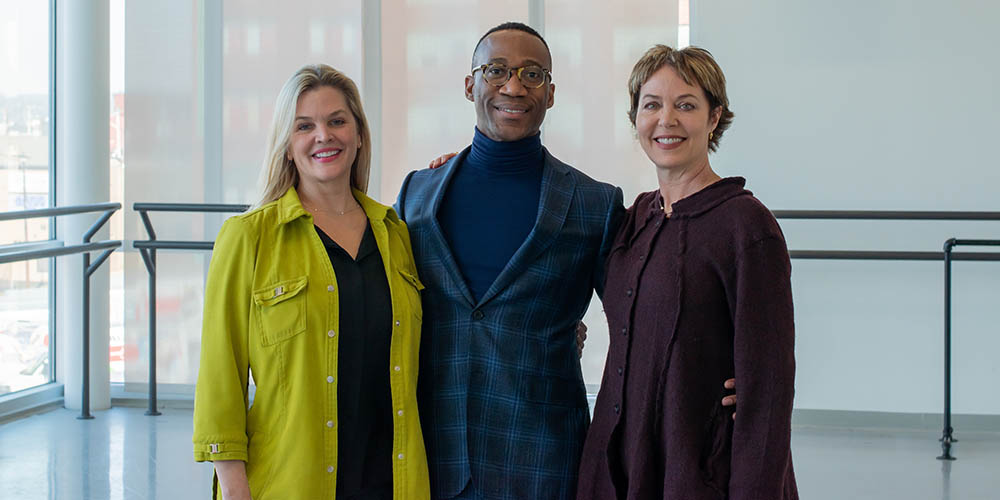 Marjorie Grundvig, school director, Pittsburgh Ballet Theatre, Garfield Lemonius, dean, Conservatory of Performing Arts and Susan Jaffe, artistic director, PBT. Photo by Aviana Adams.