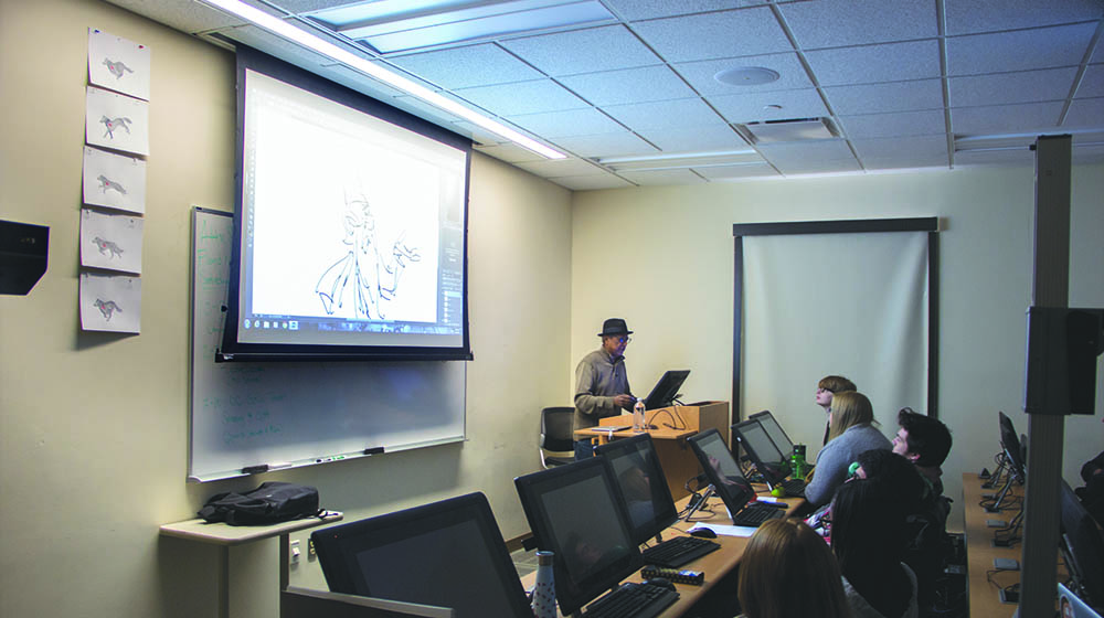 Pictured is Floyd Norman leading a master class at Point Park. Photo | Shayna Mendez