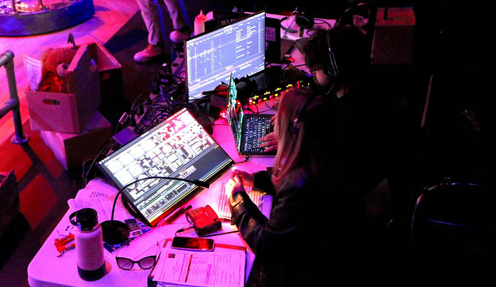 Hope Debelius designing a production of "The Rink" at Boston University. 