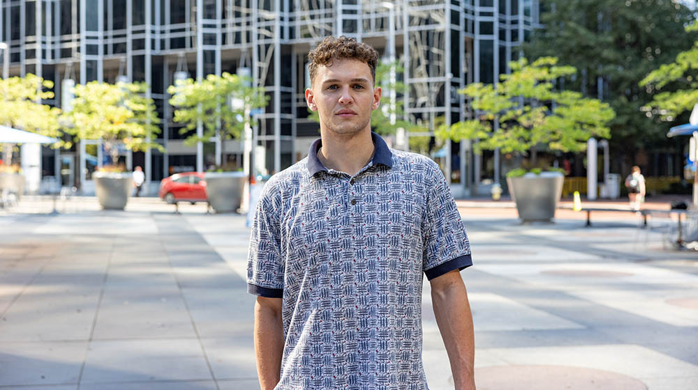 A student in PPG Place. 