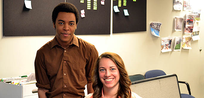 Pictured are cinema arts students E.J. Brown and Megan Kuntz. Photo | Sarah Cunningham