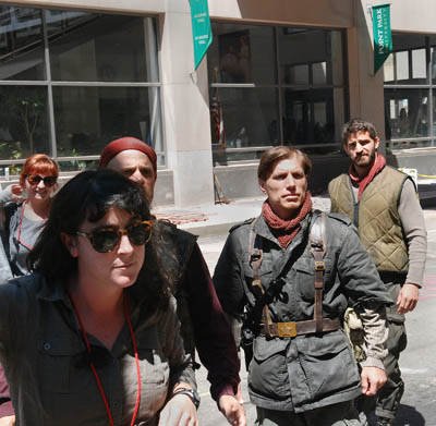 Actors prepare to shoot a scene for The Dark Knight Rises on Wood Street outside of Academic Hall. Copyright©, Pittsburgh Post-Gazette, 2011, all rights reserved. Reprinted with permission.